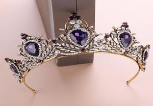 Couronne de mariée violette cristaux de strass couronnes de mariage couronnes royales accessoires de cheveux diadèmes de fête baroque chic doux 16 rond complet9731895