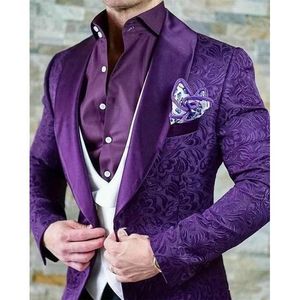 Tuxedos de marié en jacquard papillon violet, motif tridimensionnel en relief, robe de mariée pour hommes, vêtements de bal, multicolore en option