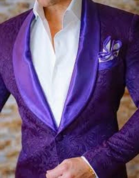 Mariposa púrpura Jacquard Novio Esmoquin En relieve Patrón tridimensional Chal Solapa Blazer para hombre Vestido de novia Ropa de baile Multicolor opcional 1665