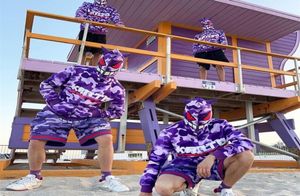Violet camouflage Anime lâche sweat à capuche zippé hommes Y2K contraste imprimé oreilles brodées Harajuku Streetwear rétro surdimensionné sweat 2208194916871
