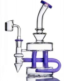 Bangs en verre de couleur violette Recycler Bubber Bubber Pink Blue Water Pipe Concentrate d'huile avec 14 mm Joint Banger Fumer Accessoire