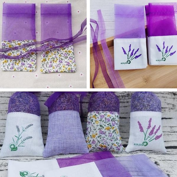 Sachets en Organza de coton violet lavande, sachets de fleurs séchées à faire soi-même, bourse douce pour garde-robe, sac cadeau vide anti-moisissure, BagZC543