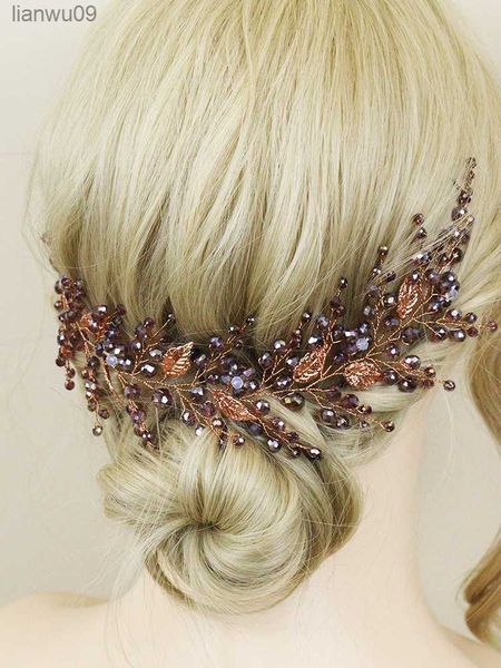 Cristal violet coiffure de mariée à la mode femmes coiffes fête ornements de cheveux feuille bandeaux de mariage accessoires de cheveux pour les filles L230704