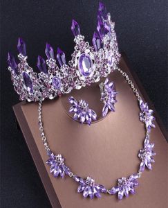 Bijoux de mariée en cristal violet Colliers Boucles d'oreilles Tiaras Tiaras Set African Perles Bijoux Set Accessoires de robe de mariée 2207168659614