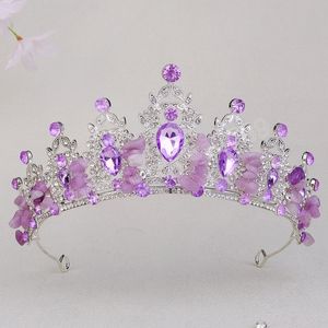 Purple Crystal Crown Bruid Hoofddeksels Vrouwen Tiara's Strass Bruiloft Hoofddeksel Verjaardag Hoofdband Haarsieraden