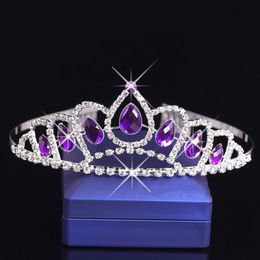 Purple Crystal Diamond Girls Chevaudaires Combs Kids Crown Flower Girl Girl Rimestone Baby Head Pieds For De Wedding Girls Accessoires Bandeau 172U
