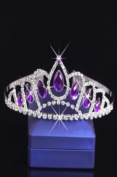 Tocados de cristal púrpura para niñas, peines, corona para niños, niña de las flores, diamantes de imitación, piezas para la cabeza del bebé, accesorios para niñas de boda Hea3563005