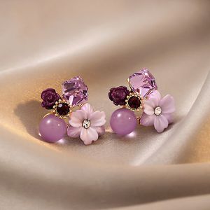 Purple Crystal Flower Stud oorbellen voor vrouw mode sieraden trouwfeest meisje elegantie set accessoires