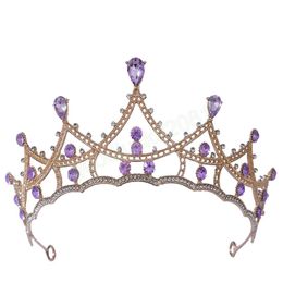 Tiaras y coronas de boda de cristal púrpura para mujer, accesorios para el cabello, joyería para el cabello de fiesta de graduación, regalo de dama de honor