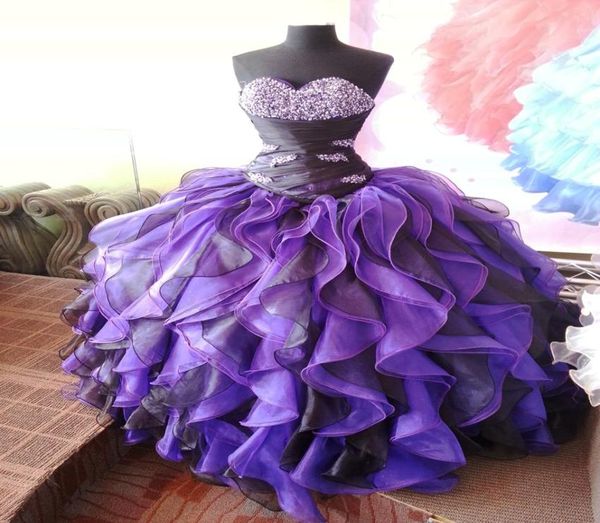 Crystals violets Sweet 16 robes de quinceanera Robes 2015 Nouvelles images réelles bling blinded corset organza anniversaire de bal de bal pour 152770327