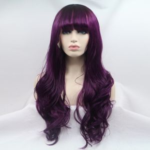 Purple Curly Wigs Straitement Free Baby Hair Synthétique Synthétique à Bomshell Lace Front Perruque Fibre résistant à la chaleur Fibre Heuvr