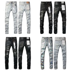 Paarse denim broek heren jeans Designer jeans heren zwarte broek High-end kwaliteit rechte retro gescheurde biker Jean slim fit motorkleding