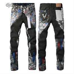 Designer violet pour hommes en jeans de randonnée pantalon de randonnée Ripped Hip Hop High Street Brand Pantalones Vaqueros Para Hombre Motorcycle broderie