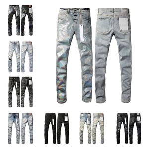 Paarse Designer voor Heren Jeans Wandelbroek Gescheurd Hip Hop High Street Fashion Brand Pantalones Vaqueros Para Hombre Motorborduurwerk Close Fittin