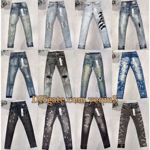 Paarse ontwerper voor herenbroeken paarse heren jeans trends bedroefd zwart gescheurde slanke fit mans gestapelde mannen baggy gat scheurende jeans sss