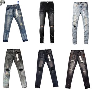 Purple Designer Jeans Denim Pantalon Pantalon Noir Haut de gamme Qualité Broderie Quilting Déchiré pour Tendance Marque Vintage Pantalon Hommes Fold Slim Skinny Mode