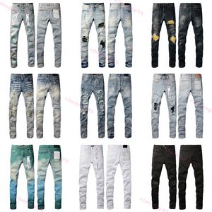 Paarse designer jeans heren retro patchwork uitlopende broek wild gestapelde gescheurde lange broek rechte Y2k baggy gewassen vervaagde voor mannen