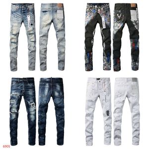 Purple Designer Jeans Hommes Rétro Patchwork Pantalon Évasé Sauvage Empilé Déchiré Pantalon Long Droit Y2k Baggy Lavé Délavé pour Hommes