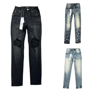 Paarse Designer Jeans Broek Borduren Quilten Gescheurd voor Trend Brand Vintage Pant Mens Fold Slim Skinny Fash Zwsyjts