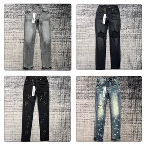 Paarse Designer Jeans Broek Borduren Quilten Gescheurd voor Trend Merk Vintage Pant Mens Fold Slim Skinny Fashion Jeans Topkwaliteit