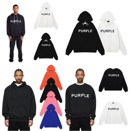 Diseñador púrpura para hombre con capucha letras bordadas púrpura hombres para mujer suéter púrpura moda jeans sudaderas con capucha tamaño S/M/L/XL