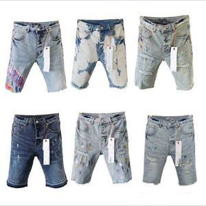 Paarse designer heren jeans hiphop casual korte knie lenght Jean Clothing 29-40 Grootte hoogwaardige denim