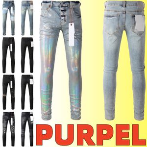 Purple Designer Hommes Jeans Hommes Genou Skinny Taille 28-40 Moto Tendance Longue Droite Trou High Street Denim En Gros 2 Pièces 10% de réduction