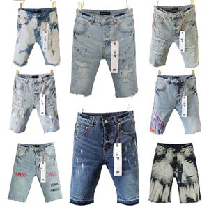 Purple Designer Mens Jeans Shorts Hip Hop Casual Korte Knie Lenght Jean Clothing 29-40 Man Summer Wear Shorts High Street Denim Jeans