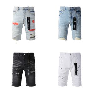 Paarse ontwerper heren jeans shorts hiphop casual korte knie lenght Jean Clothing 29-40 maat hoge kwaliteit denim Jeanspants hole voor