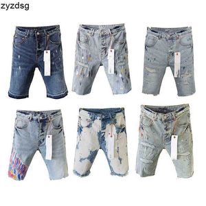 Paarse ontwerper heren jeans shorts hiphop casual korte knie lenght Jean Clothing 29-40 maat