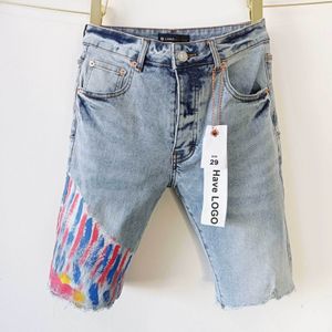 Purple Designer Mens Jeans Shorts Hip Hop Casual Korte Knie Lenght Jean Clothing 29-40 Size 893