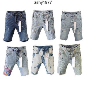 Paarse ontwerper heren jeans shorts hop casual korte knie lenght Jean Clothing 29-40 maat