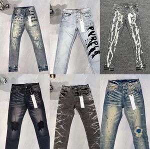 Paarse designer heren Ksubi gescheurde rechte normale jeans Hip Hop taille gewassen oude lange zwarte gestapelde jeans