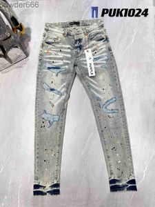 Paarse Designer Heren Skinny Jeans Gescheurde Fiets Slanke Rechte Broek Vouw Modetrend Merk Retro Hip Hop High Street 0wm4