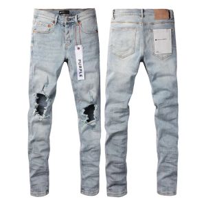 Pandre de pantalon pourpre pantalon empilé broderie de motard déchiré pour la taille de tendance jeans hommes larmes