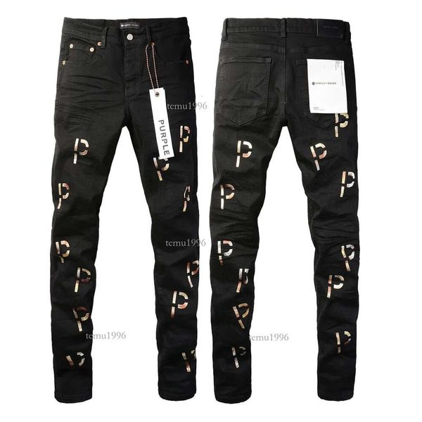 Pandre de pantalon pourpre Pantalon empilé Biker Brodery Ripped for Trend Taille Jeans Men Tears European Jean Hombre Mens Pantalon Top Quality