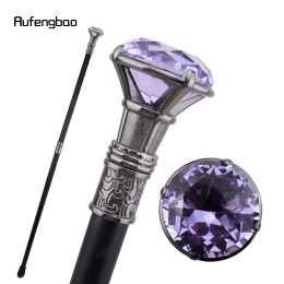 Canne de marche en argent Type diamant violet, bâton de marche décoratif à la mode pour homme élégant, bouton de canne Cosplay, crosse 93cm