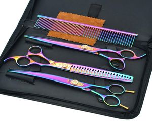 Purple Dragon 80quot Rainbow 3pcs Kits Pet Scissors Haar snijdtHinningCurved Hair Shears for Dog verzorging geïmporteerde clip3973796