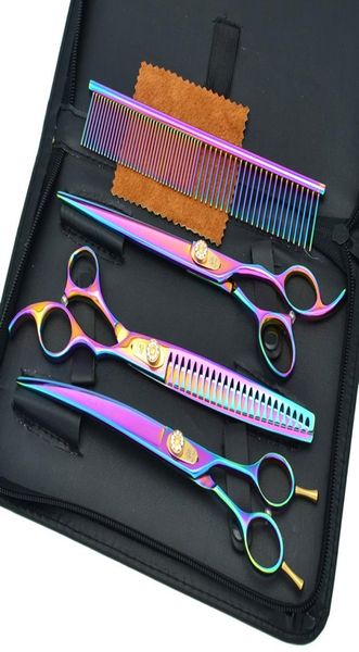 Purple Dragon 80quot Rainbow 3pcs Kits Ciseaux de compagnie Coiffure Cutthinning Courte des cheveux Curve