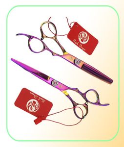 Purple Dragon Hair Scissors regenboog edelstenen schroef haar snijden en dunner wordende schaar 6 inch roze snijgreep eenvoudige verpakking new6904580