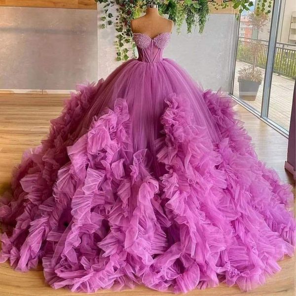 Robe De Quinceanera élégante violette robe De bal perles paillettes 3D fleurs Lave robe De bal formelle pour Sweet 16 fille Vestido De 15 Anos