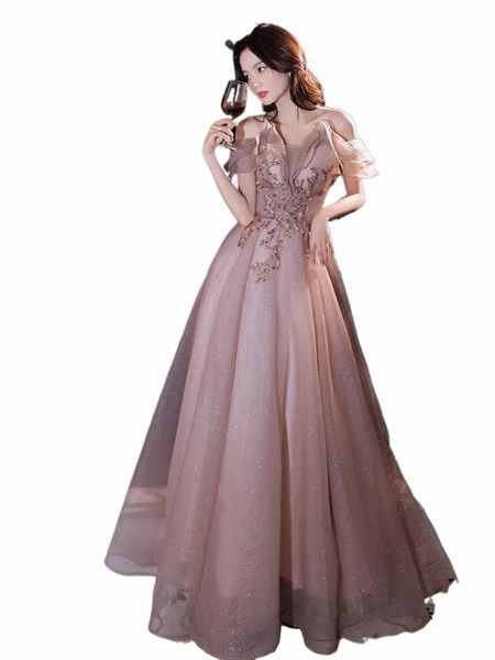 Purple Evening Dr Off Breded Siny Sequin Elegant A LINE Temperament Temperament Tulle Formal Prom Robe Bridesmaid en vente M5ZQ #