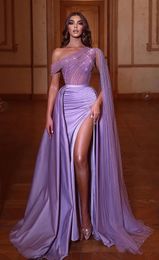 Robes de soirée violettes Prom Verbe Party Trumpet Sirène perle à glissière personnalisée Lacet Up Plus taille nouvelle manche en satin à un épaule
