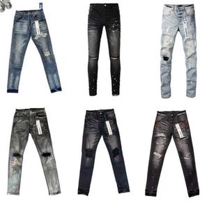 Jeans de mode violet automne Designer hommes jambe droite rétro rue Hip Hop pantalons de sport faire vieux lavage Patchwork Graffiti