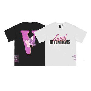 T-shirt à manches courtes pour hommes et femmes, violet, mode Pigeon, grande lettre v imprimée, Style High Street