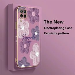 Étui au téléphone à fleurs violet pour Huawei Nova 7i 5i 8i 7 SE 9 3 4 Y70 10 Pro 5T Cabine de couverture en silicone souple carrée en silicone