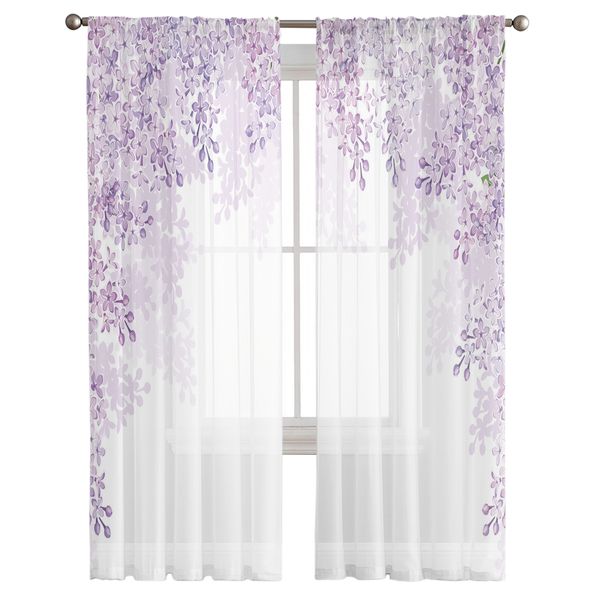 Fleur de fleur violet rideaux en tulle pour chambre de salon