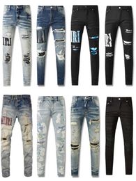 Paars voor ontwerper anti-aging slim fit casual jeans gat licht donkergrijs herenbroek straat denim nauwsluitend