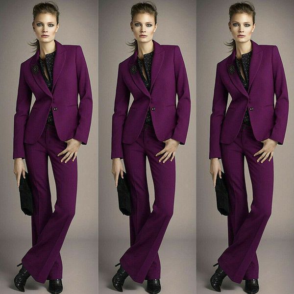 Costumes de pantalon violets pour femmes, coupe cintrée, robe de mère pour dames, tenue de travail de soirée, Tuxedos 2 pièces (veste + pantalon)