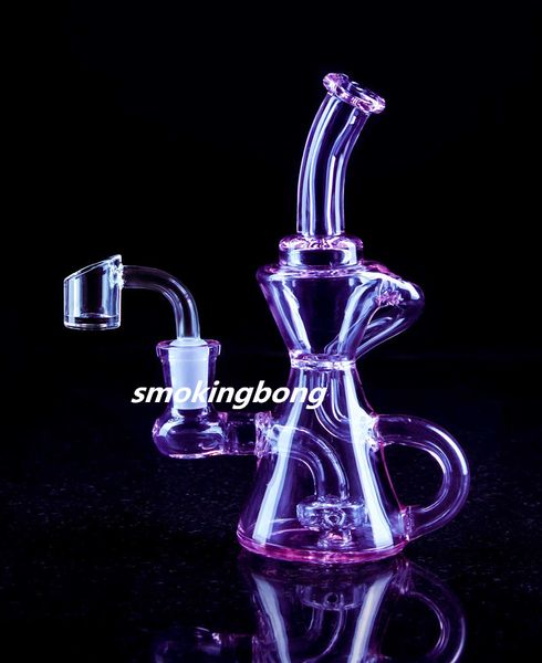 Verre violet Bong Hookahs Recycler Oil Rigs bécher Water Bongs Fumer Pipe En Verre Avec 14mm Banger 7.8inchs